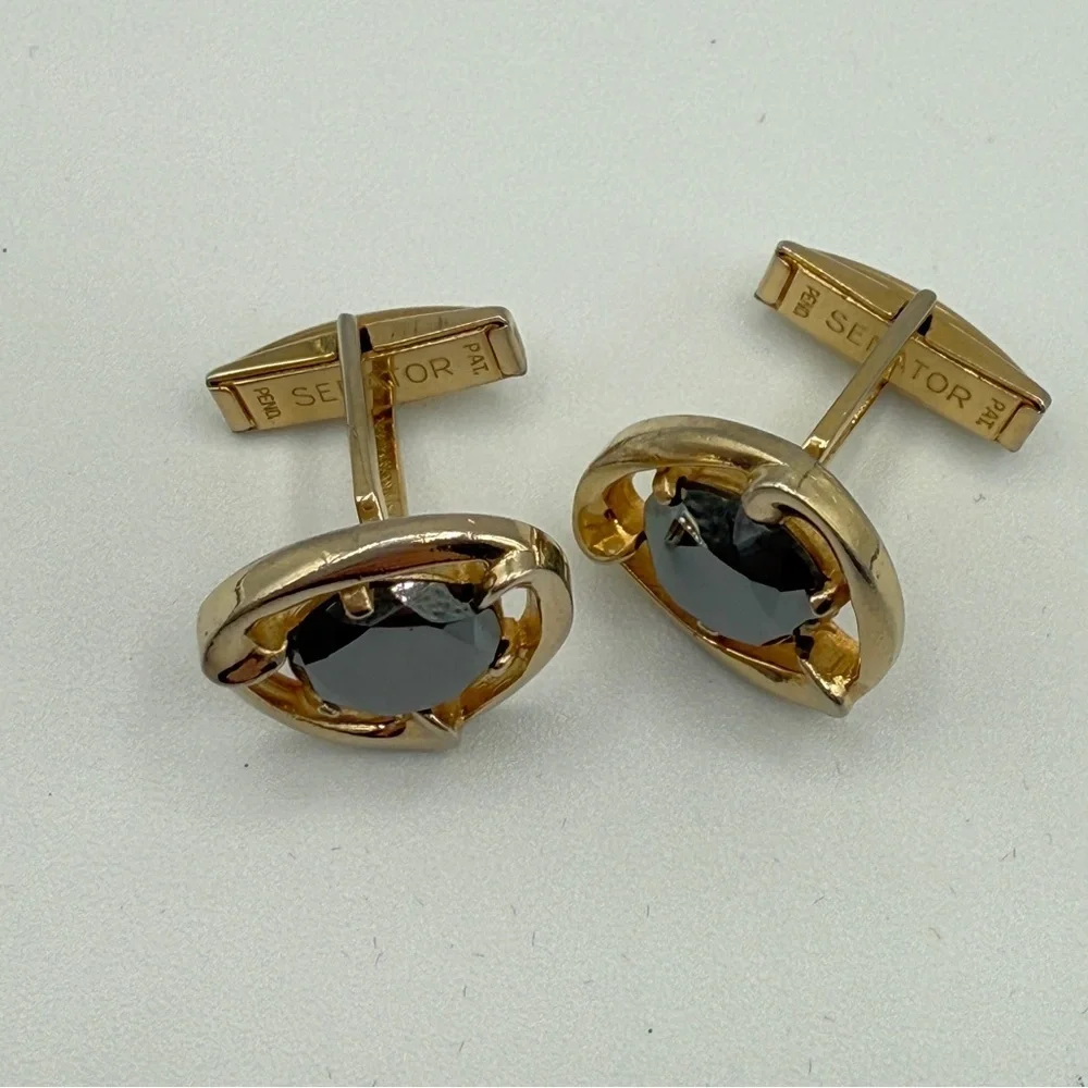 RARE Sherman Senator Cufflinks with Hematite and Gold Plated Vintage Cufflinks